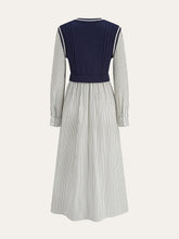 2 in 1 Cable-Knit Paneled Striped Midi Dress